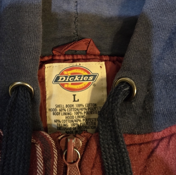 Dickies Plaid Hooded Zip-up Shacket with Navy Hood Large - Picture 2 of 10
